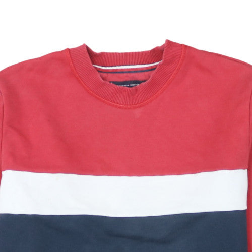 Tommy Hilfiger Men's Red Colour Block Crew Neck Sweatshirt Size M