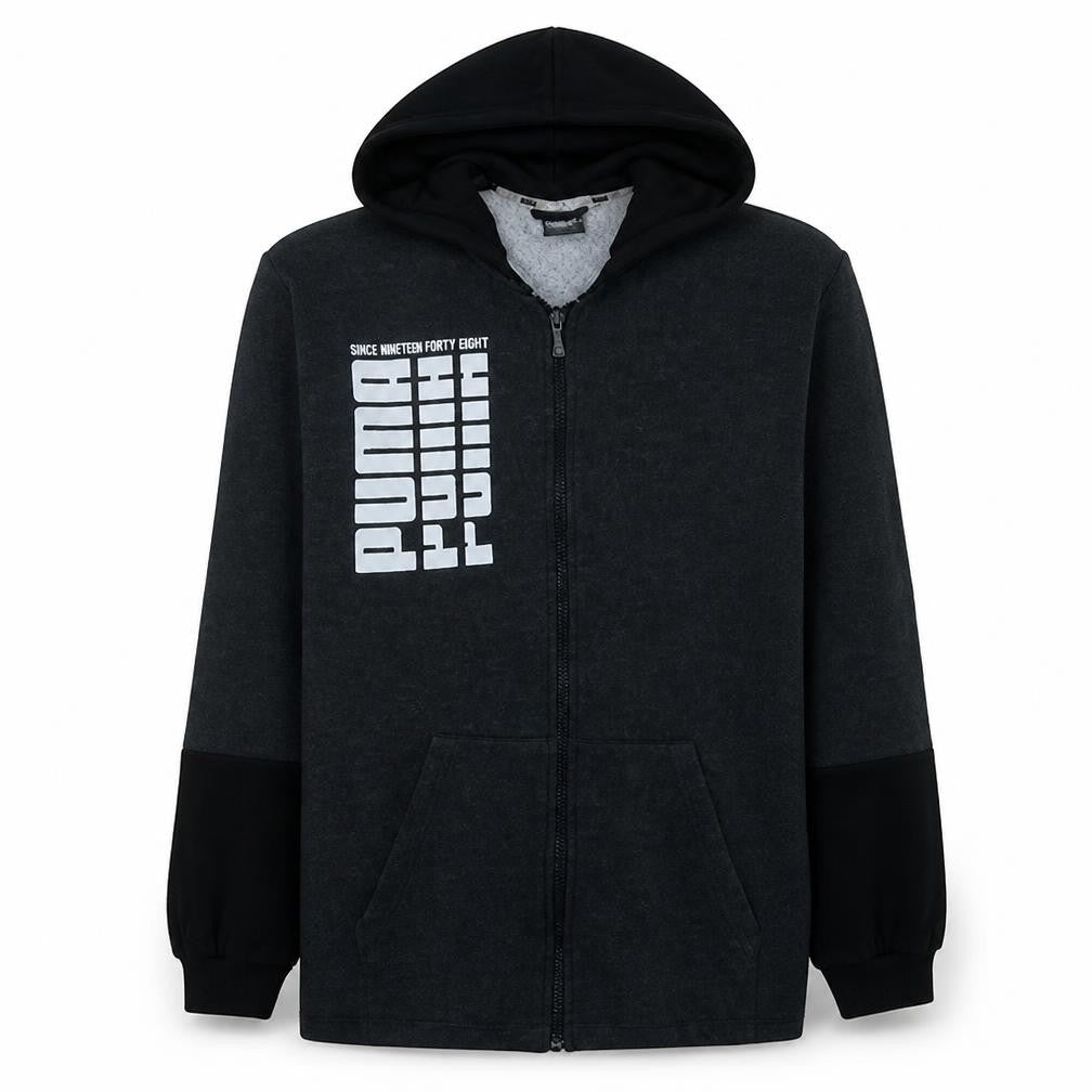 Front view of Puma Men's Black Full Zip Hoodie L Fleece Sportswear