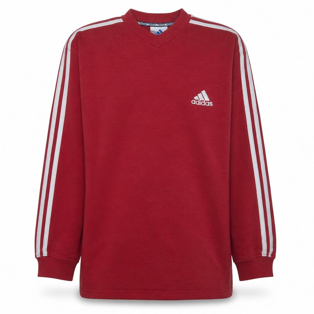 Adidas Men's Red Pullover Sweatshirt M Embroidered Logo V-Neck
