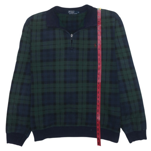 Ralph Lauren Men's Green Check 1/2 Zip Fleece Sweatshirt XL