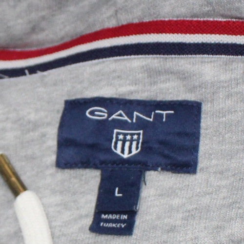 GANT Men’s Grey Pullover Hoodie L Regular Fit Embroidered USA Logo