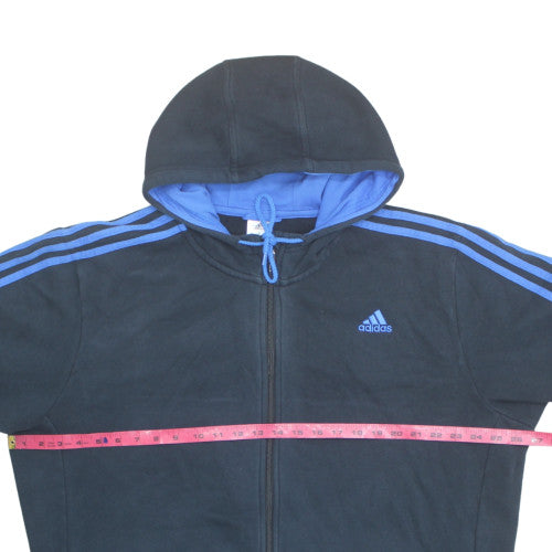 Adidas Mens Black 2XL Full Zip Fleece Hoodie with Blue Stripes
