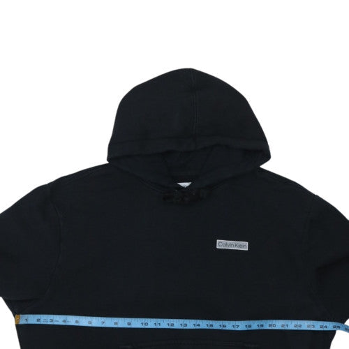 Calvin Klein Mens Black Pullover Hoodie L Fleece Logo Sweatshirt