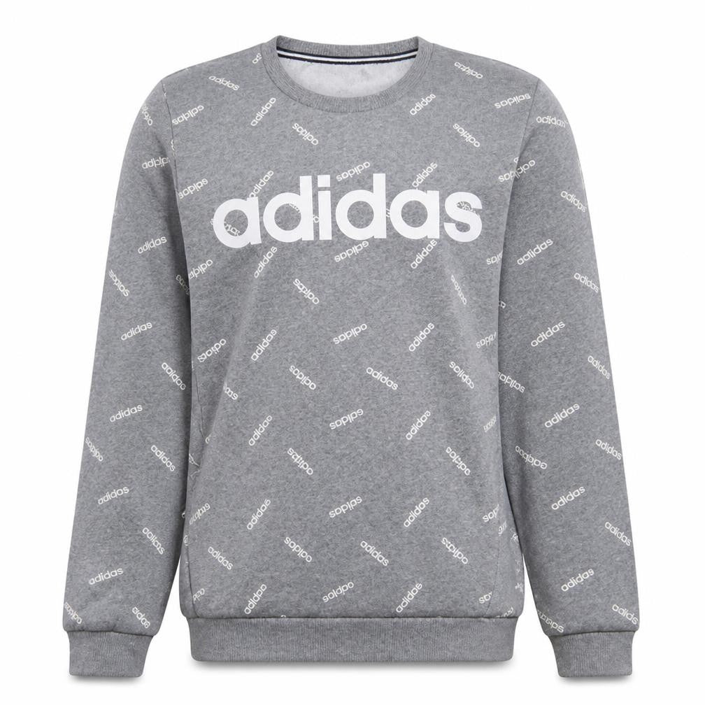 adidas Mens Grey Small Logo Crew Neck Pullover Sweatshirt