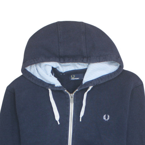 Fred Perry Men's Blue Full Zip Hoodie L Cotton Fleece Sweatshirt