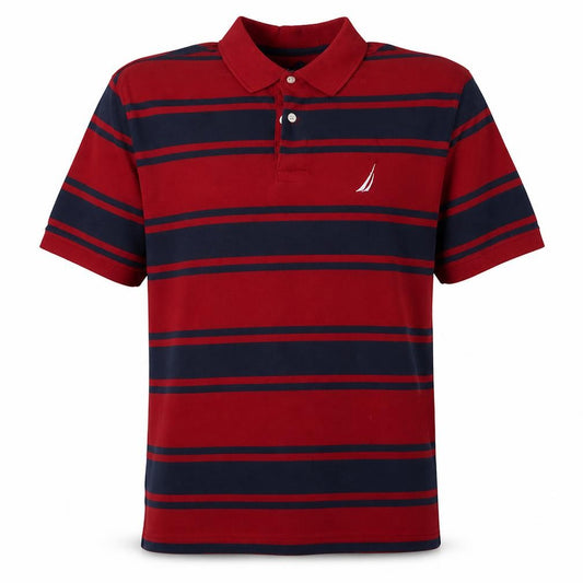 Nautica Men's Red Navy Striped 2XL Cotton Polo Shirt