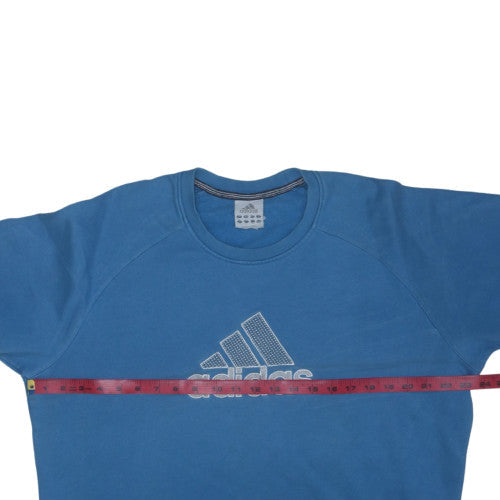Adidas Men Blue Pullover Sweatshirt L Crew Neck Sports Style