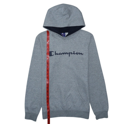 Champion Men's Grey Small Pullover Hoodie with Logo Detail