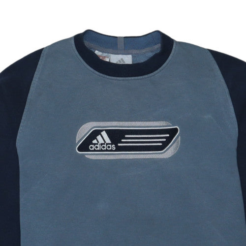 Adidas Mens Blue Fleece Pullover Sweatshirt L Sports Logo Vintage