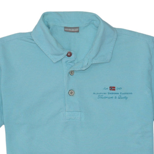Napapijri Men's Blue Cotton Polo Shirt Size M Short Sleeve Logo