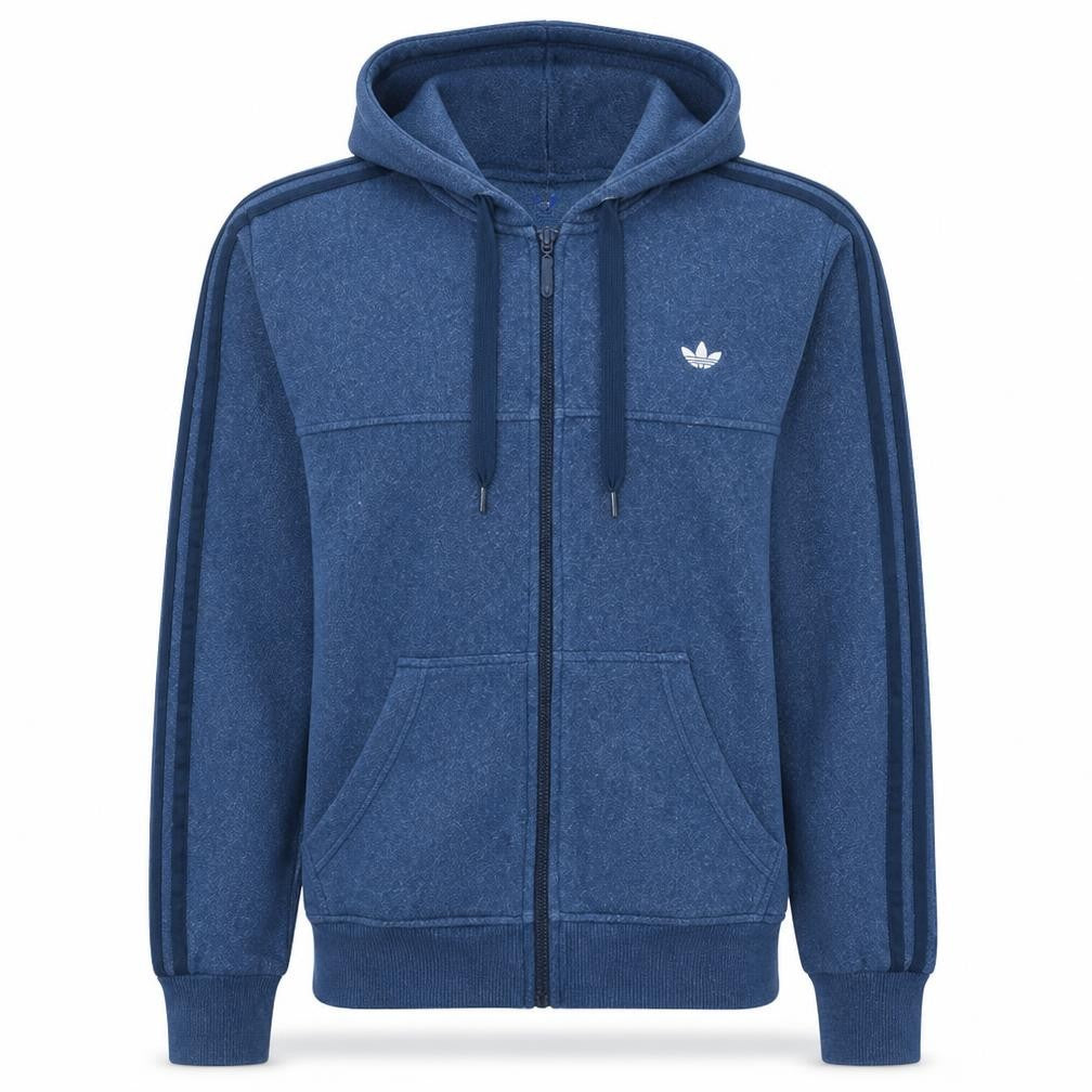 Front view of Adidas Men's Blue Full Zip Hoodie S Regular Fit Sportswear