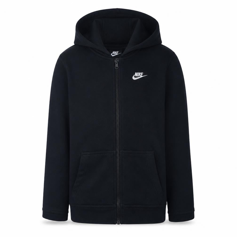 Front view of Nike boys’ black full zip hoodie xl 158-170cm fleece lined casual top