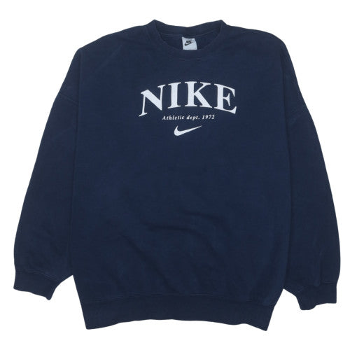 Nike Women's Navy Blue Pullover Sweatshirt L Athletic Logo Cotton Blend