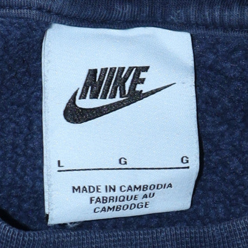 Nike Women's Navy Blue Pullover Sweatshirt L Athletic Logo Cotton Blend