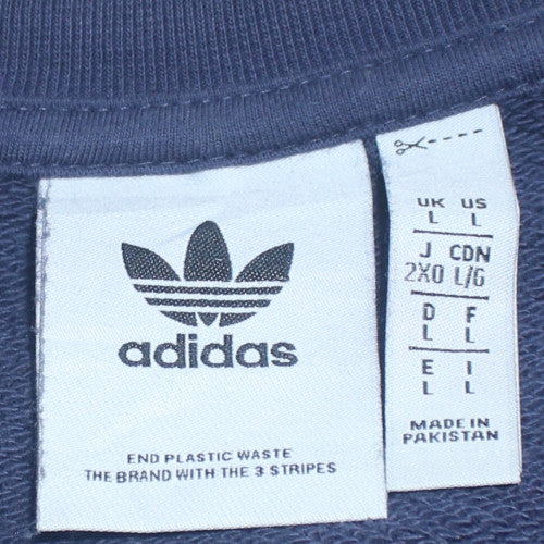 Adidas Men's Navy Blue Crew Neck Sweatshirt L Logo Graphics Cotton Blend