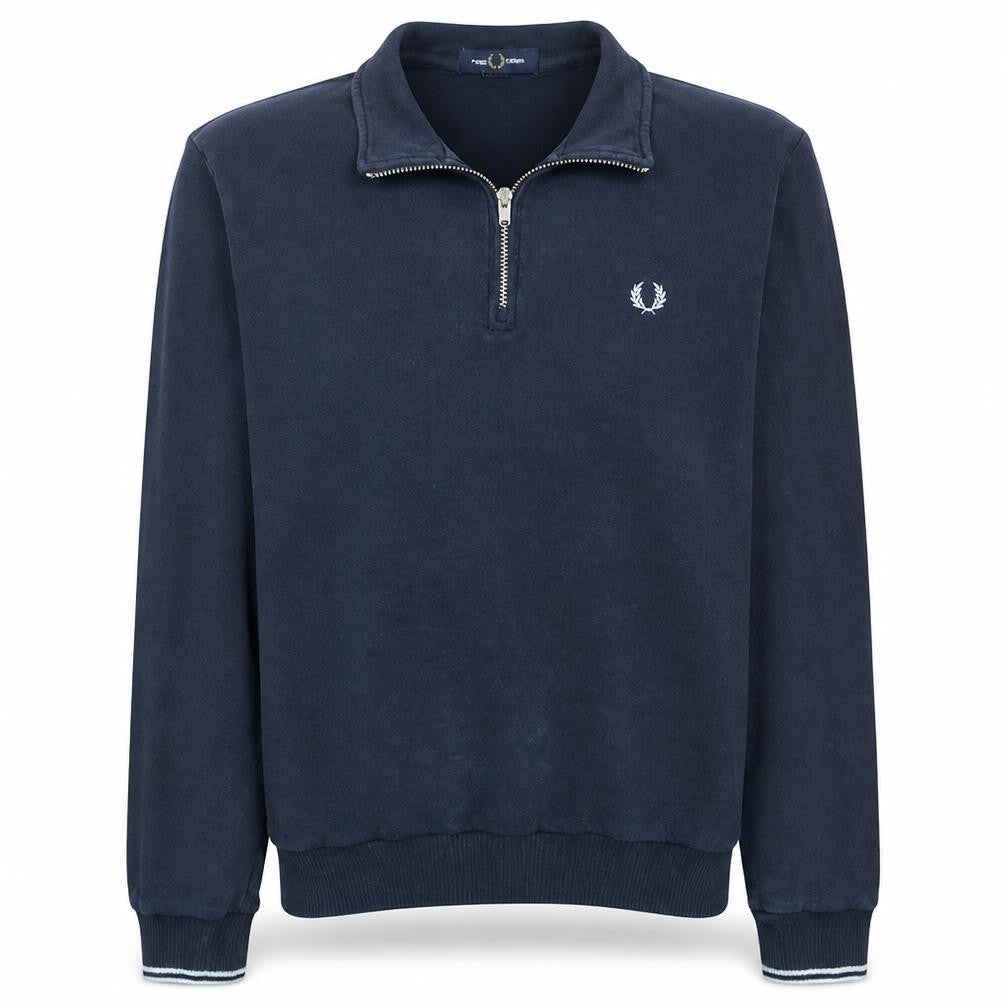 Fred Perry Men's Blue 1/4 Zip High Neck Sweatshirt Size L