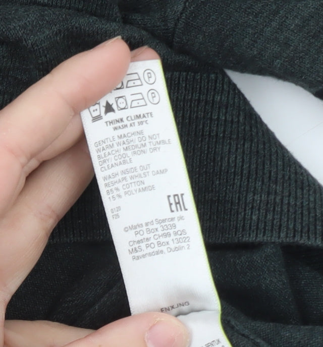 Marks and Spencer Men's Green XL Zip Neck Cotton Polo Shirt