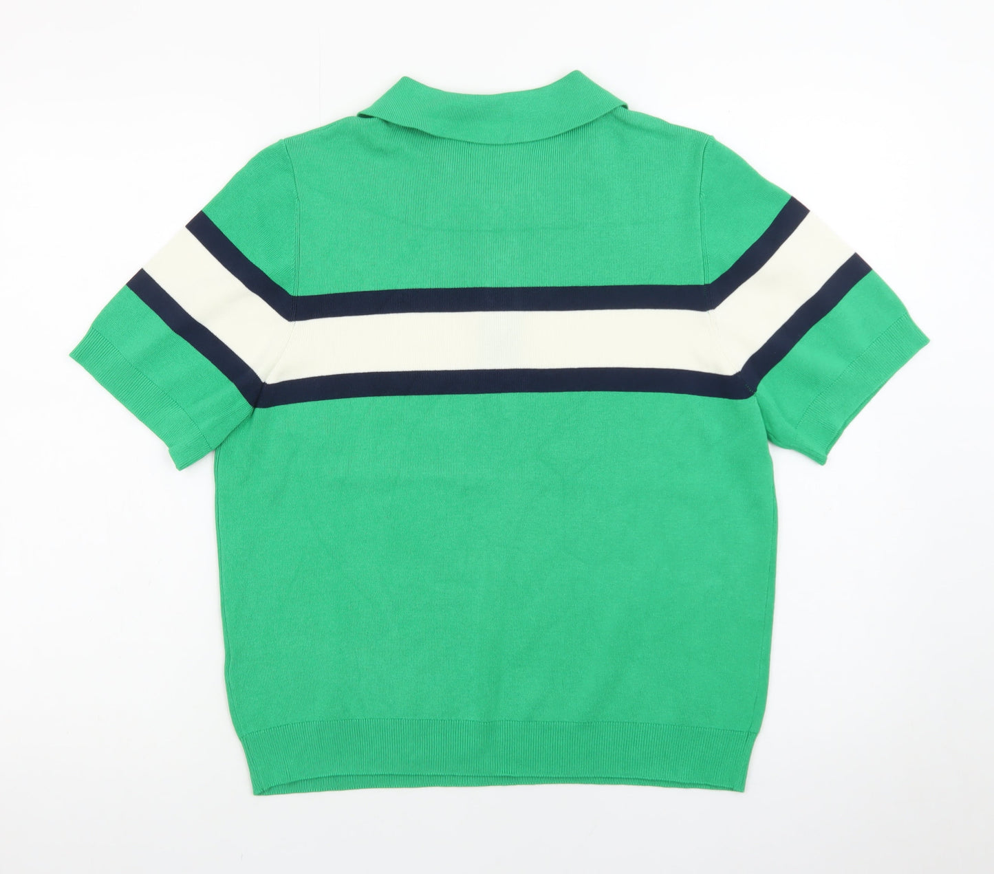 Marks and Spencer Men's Green Colourblock Knit Polo Shirt L