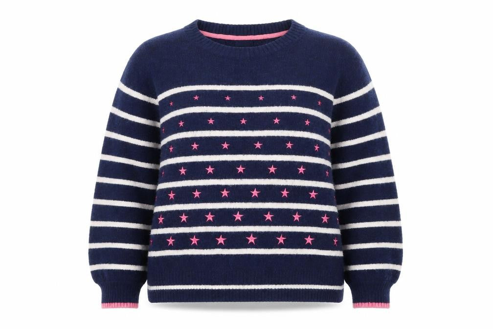 Khost Womens Blue Striped Star Embroidered Pullover Jumper Size 12