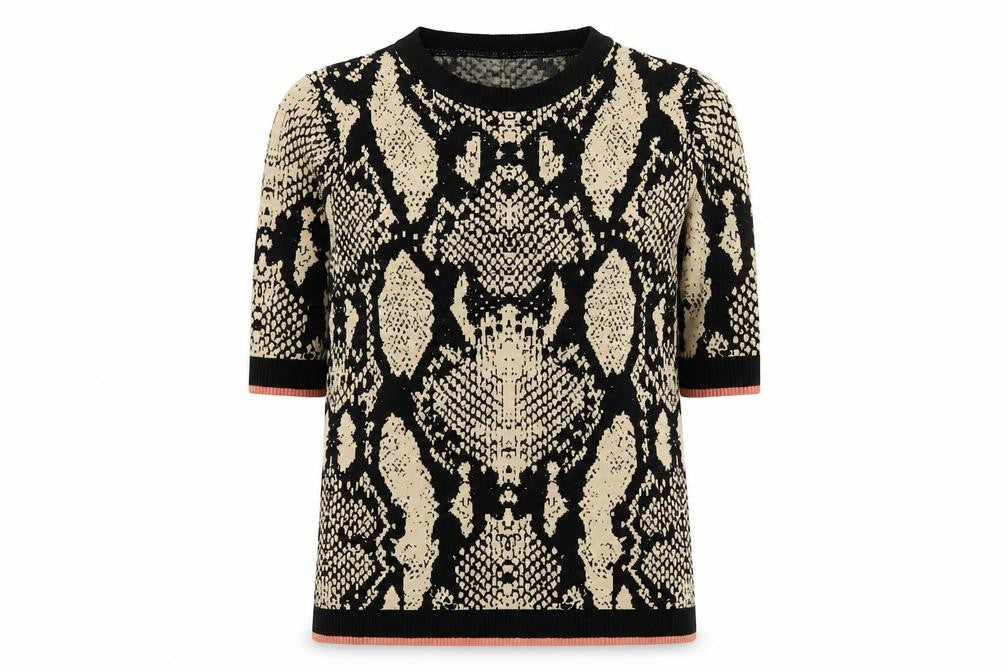Next Women’s Beige Snake Print Short Sleeve Knit Jumper Size 10