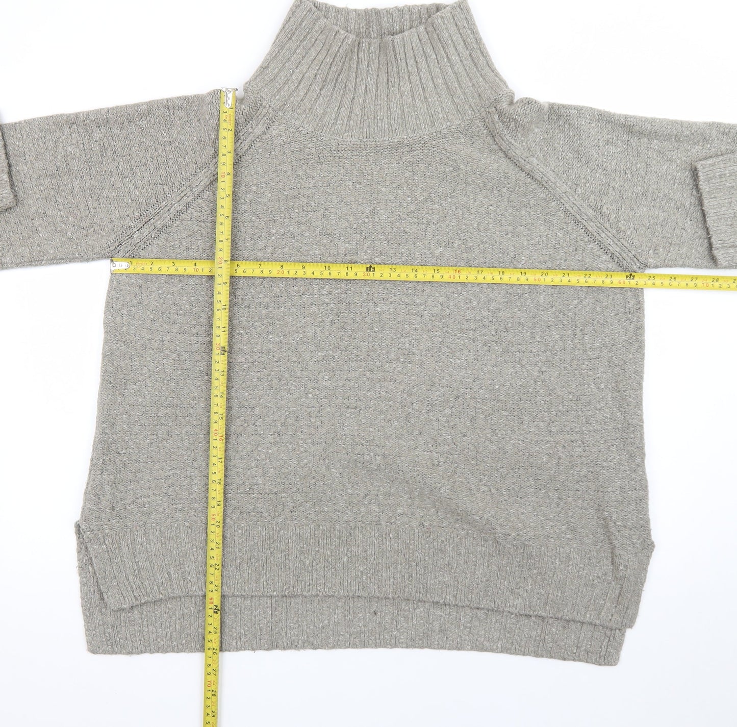 H&M Women Grey Roll Neck Wool Blend Chunky Knit Jumper Size 12
