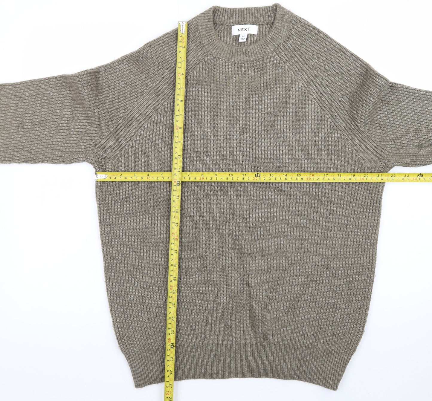 Next Men's Brown Rib-Knit Crew Neck Pullover Jumper Size M
