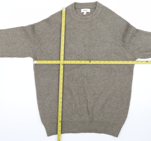 Next Men's Brown Rib-Knit Crew Neck Pullover Jumper Size M