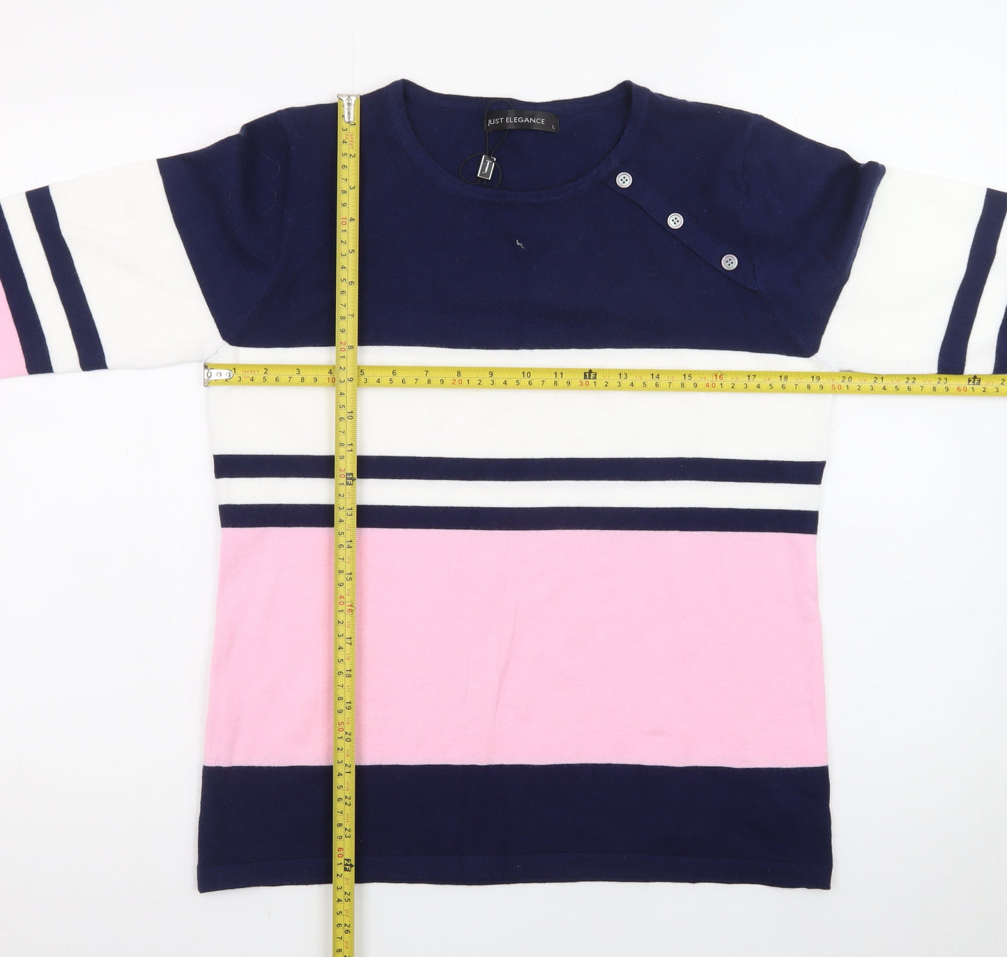 Just Elegance Women’s Multicoloured Striped 3/4 Sleeve Pullover Jumper L