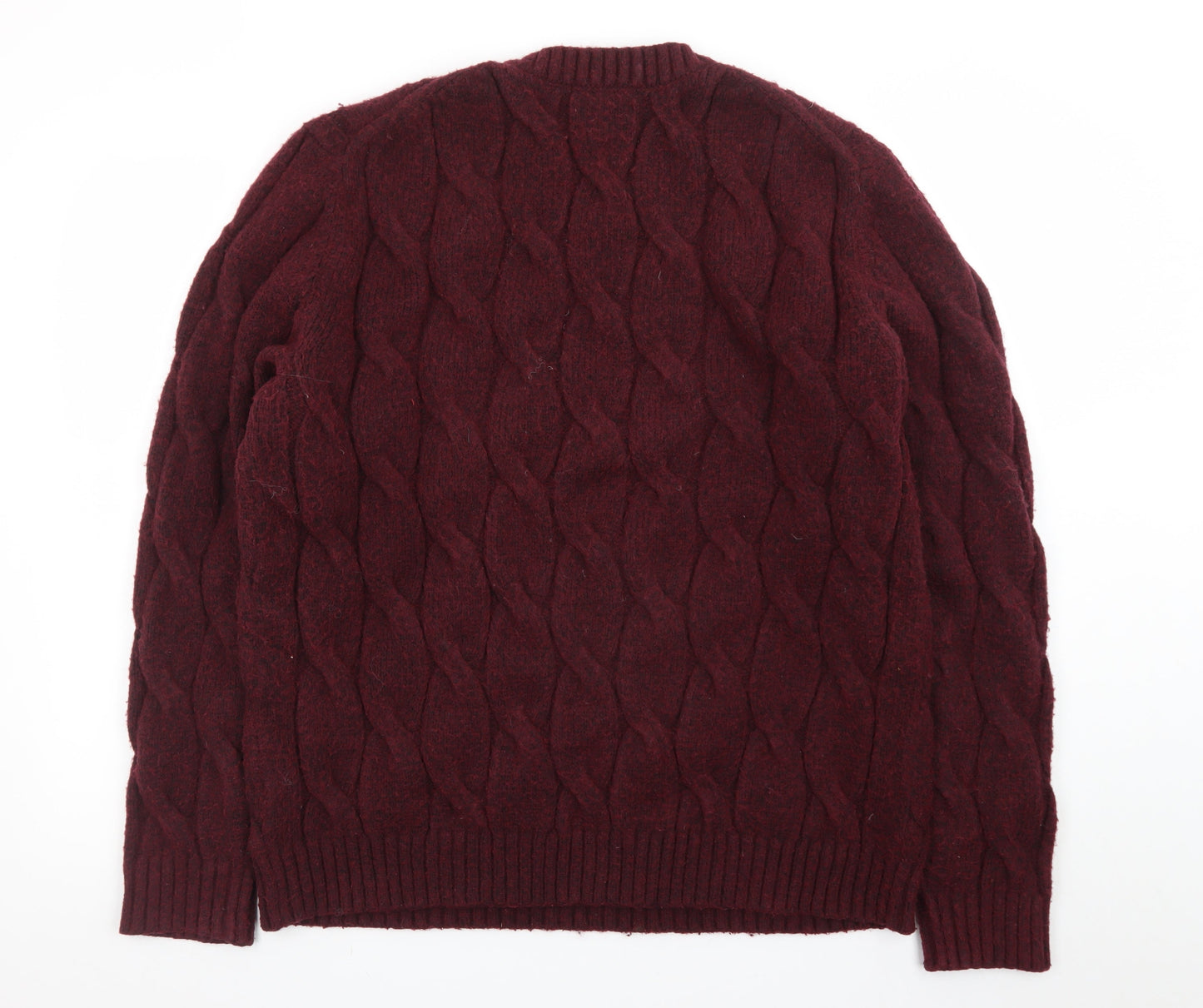 Marks and Spencer Men's Red Wool Blend Cable-Knit Jumper L Regular