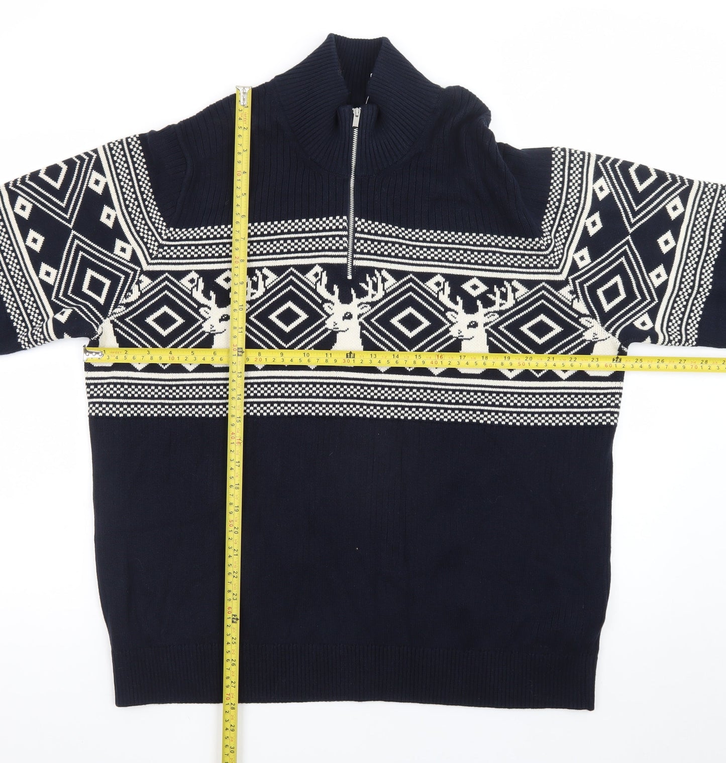 Marks and Spencer Men's Blue 2XL 1/2 Zip Cotton Christmas Jumper