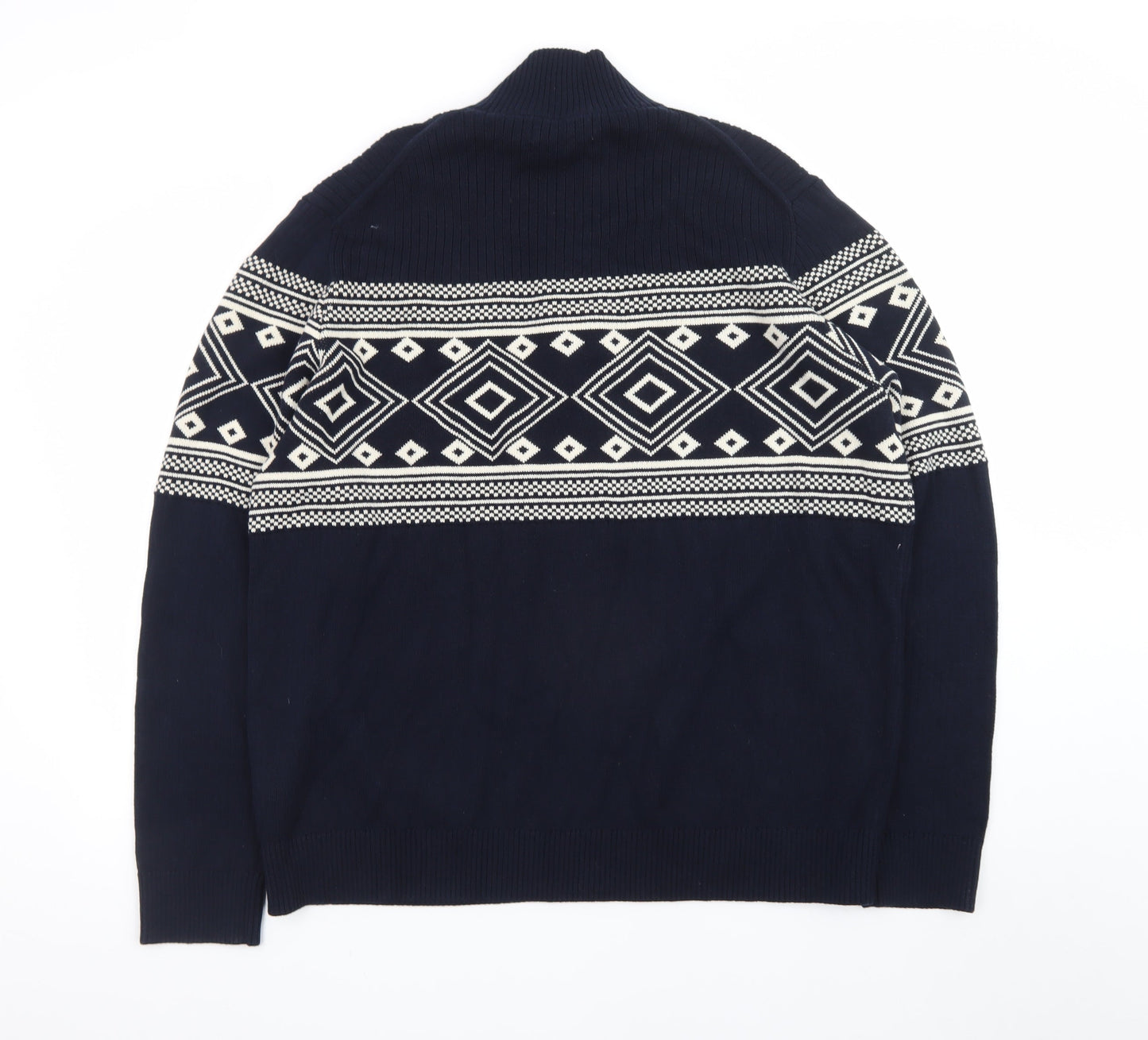 Marks and Spencer Men's Blue 2XL 1/2 Zip Cotton Christmas Jumper