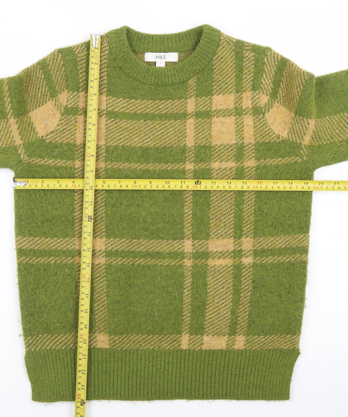 Marks and Spencer Women’s Green Checked Wool Blend Jumper Size S
