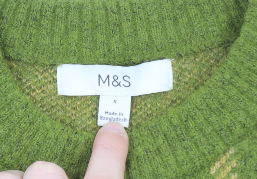 Marks and Spencer Women’s Green Checked Wool Blend Jumper Size S