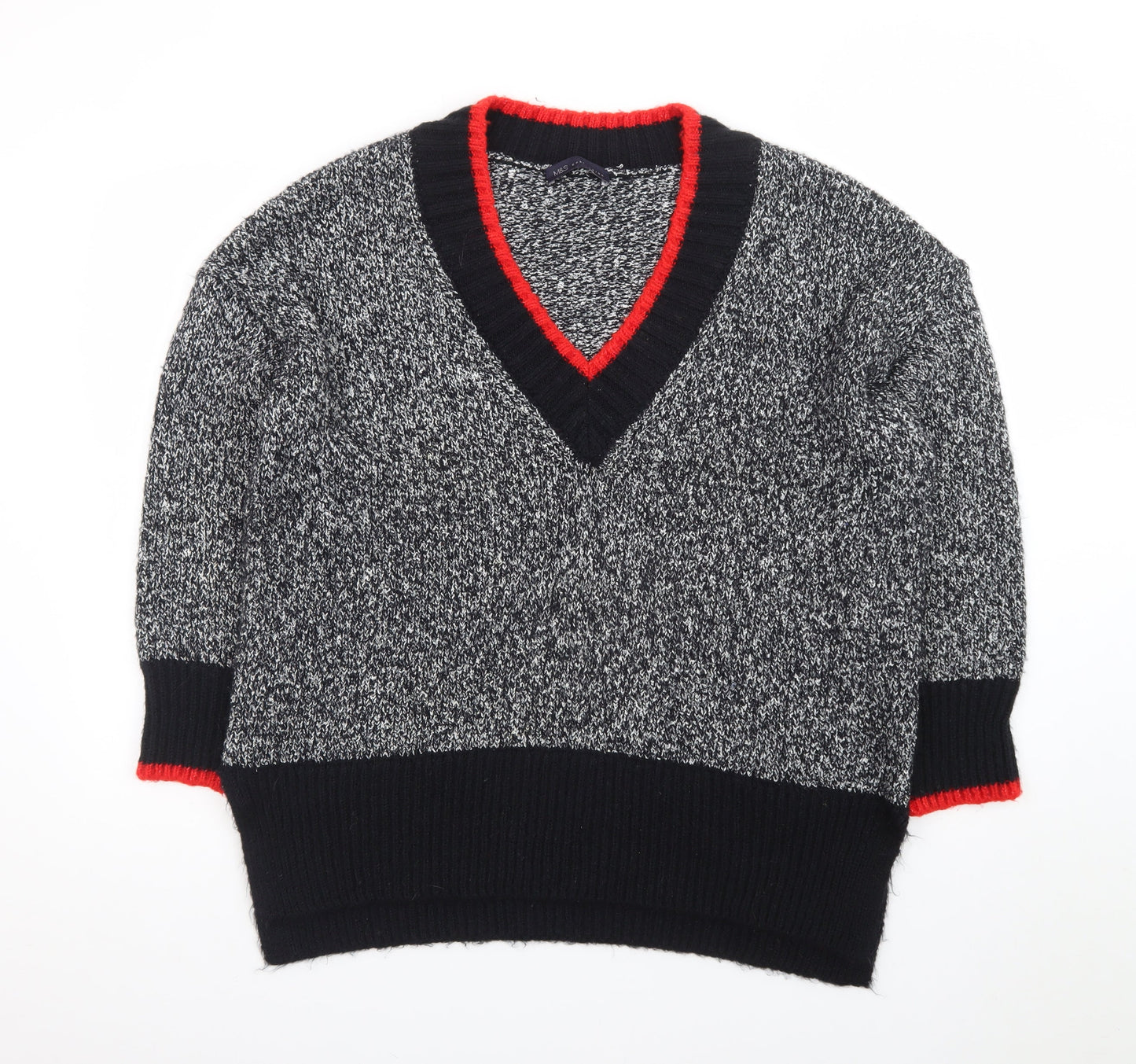 Marks and Spencer Womens Grey V-Neck Chunky Knit Pullover Jumper Size L