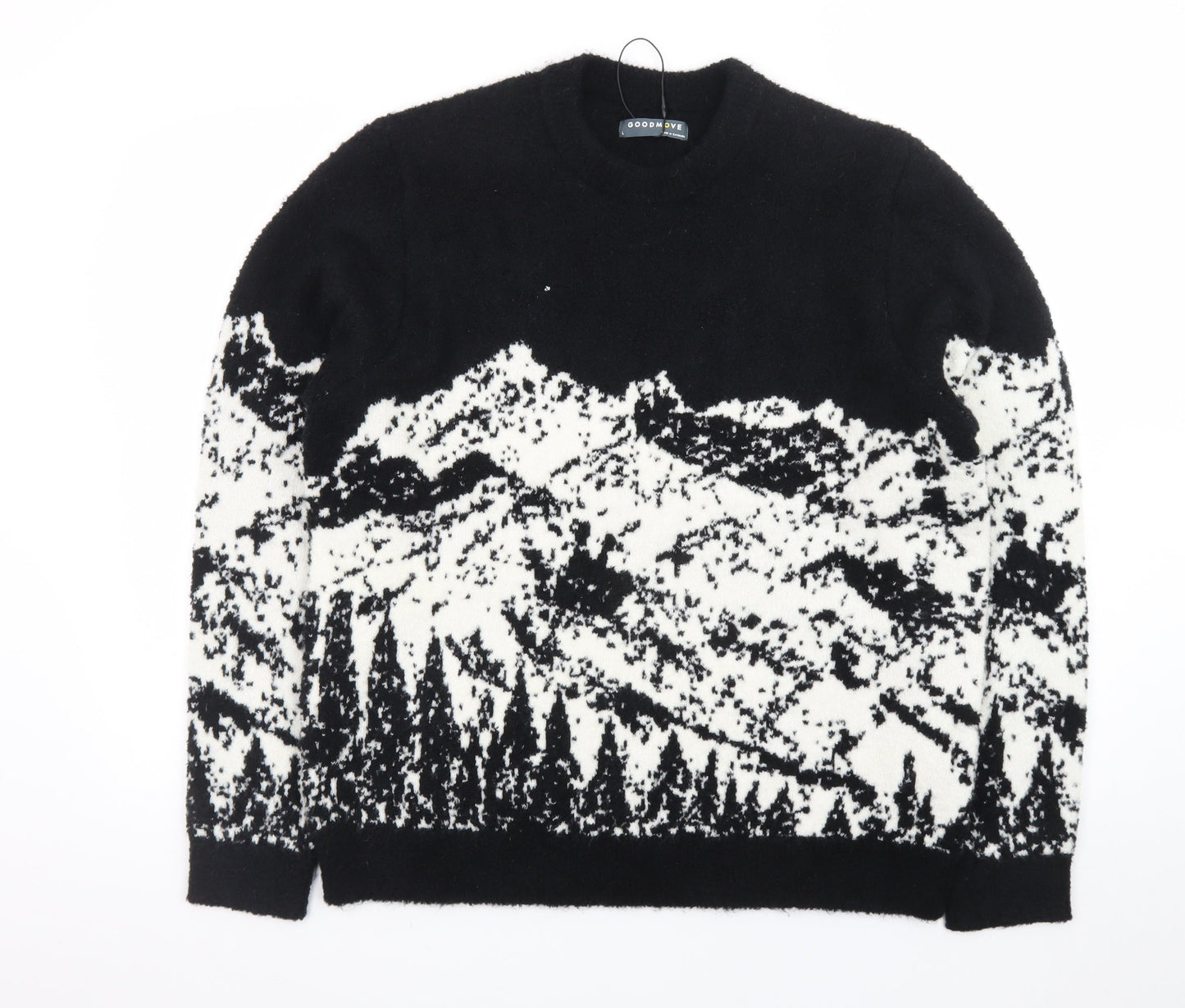 Marks and Spencer Men's Black Nature Print Wool Jumper Size L
