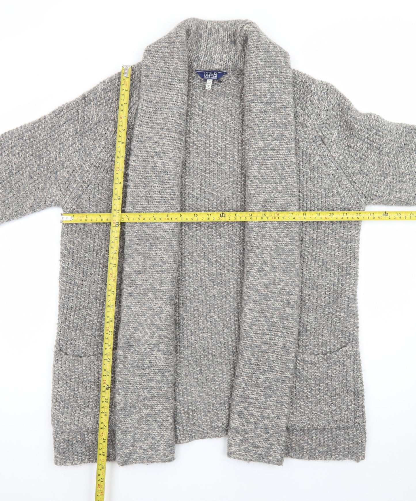 Joules Womens Grey Wool Blend Chunky Knit Open Cardigan Size 14