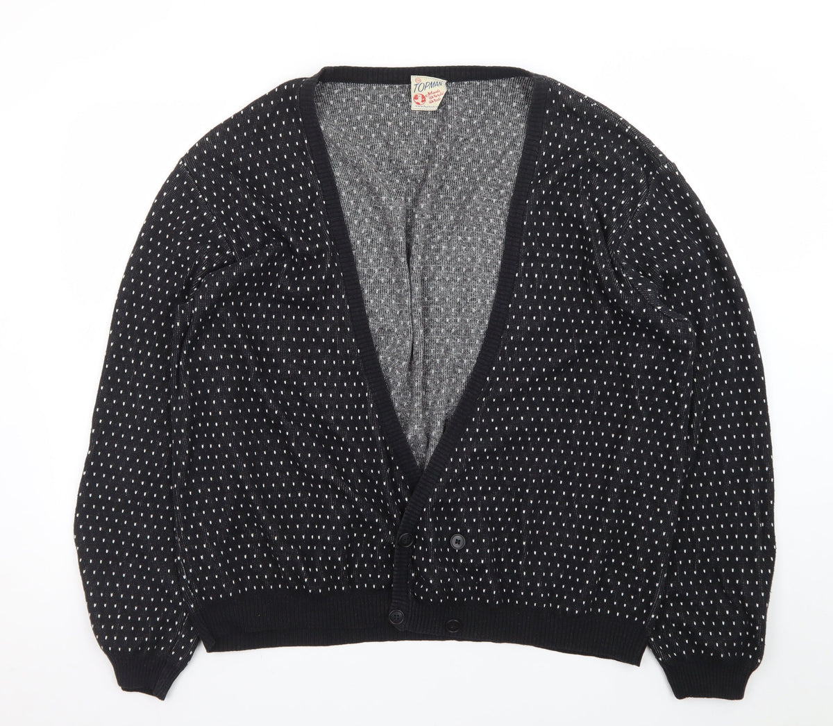 Back view of Topman Men's Black 2XL Classic Knit Button Cardigan