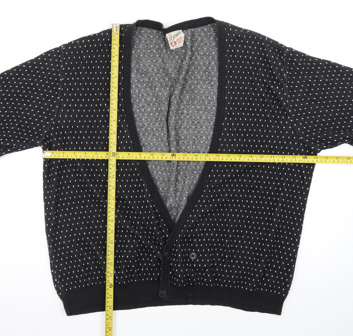 Close-up detail of Topman Men's Black 2XL Classic Knit Button Cardigan