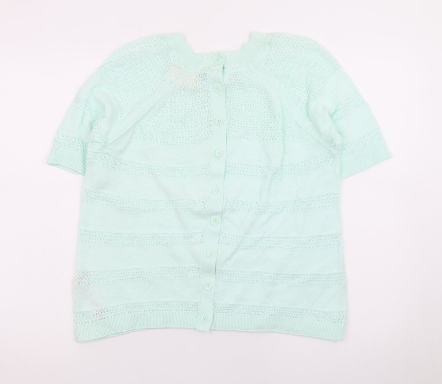 FatFace Womens Green Knit Button Cardigan UK 6 Short Sleeve Crew Neck
