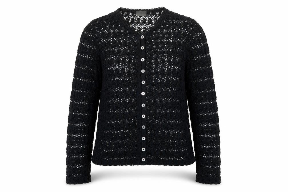 MAP Womens Black Crochet Cardigan M Open-Knit Long Sleeve Vintage