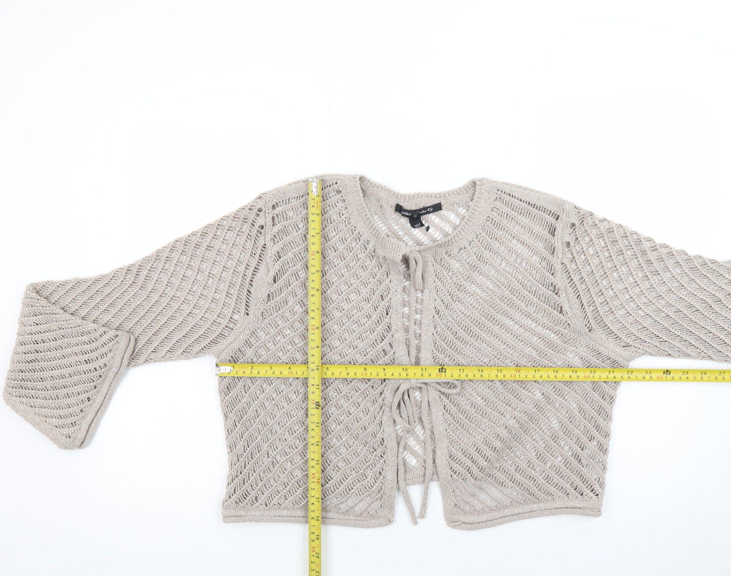 River Island Women's Beige Open Knit Long Sleeve Cardigan Size 16