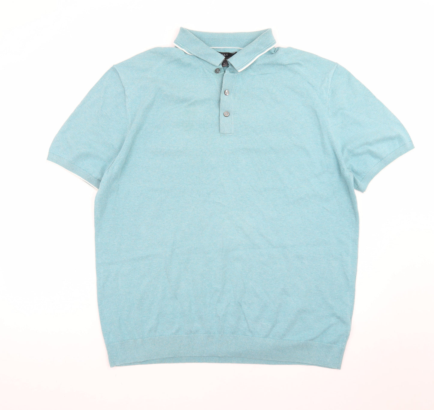 Marks and Spencer Men's Blue Cotton Rich Polo Shirt XL