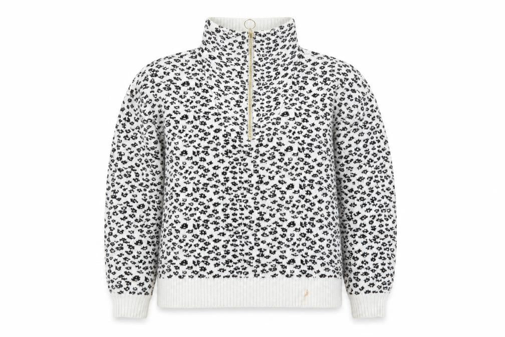 LOFT Women’s Grey Leopard Print High Neck Half Zip Jumper Size S