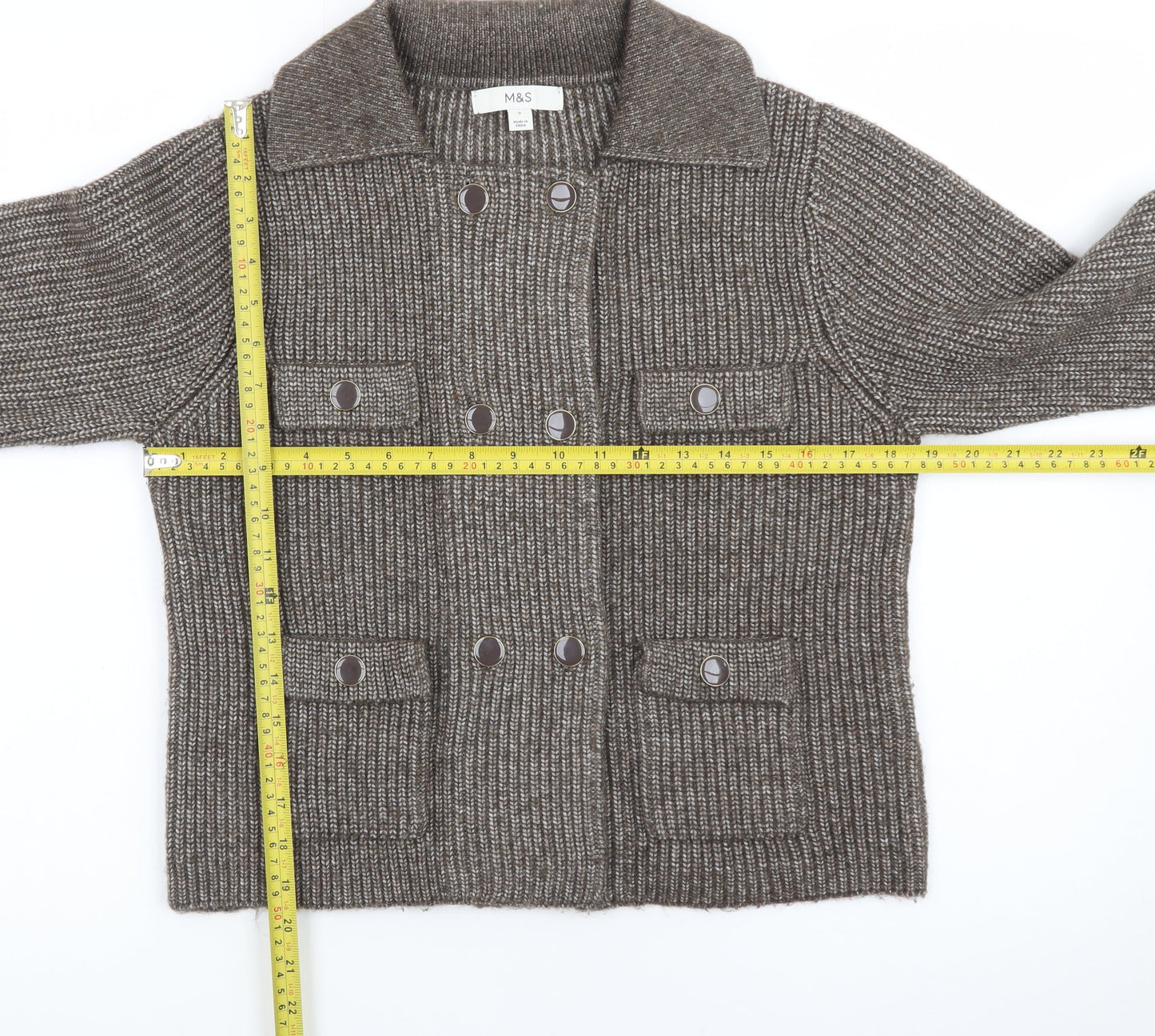Marks and Spencer Women Brown Knit Cardigan Small Button Front Wool Blend