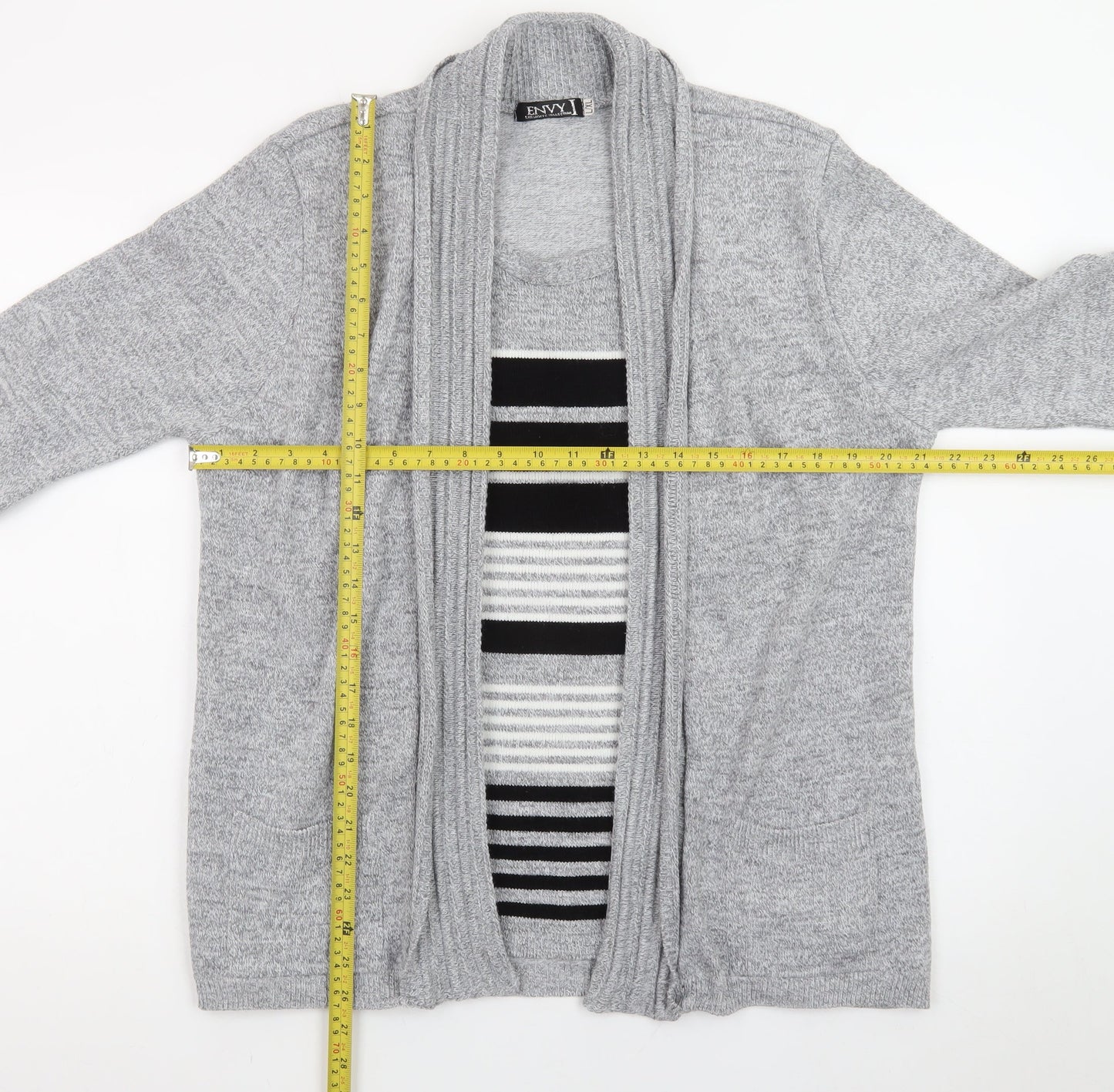 Envy Women Grey L Knit Long Sleeve Open Cardigan