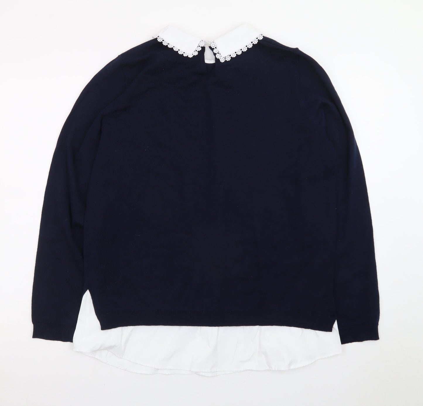 Papaya Women’s Blue Collared Pullover Jumper Size 16 Embroidered Collar