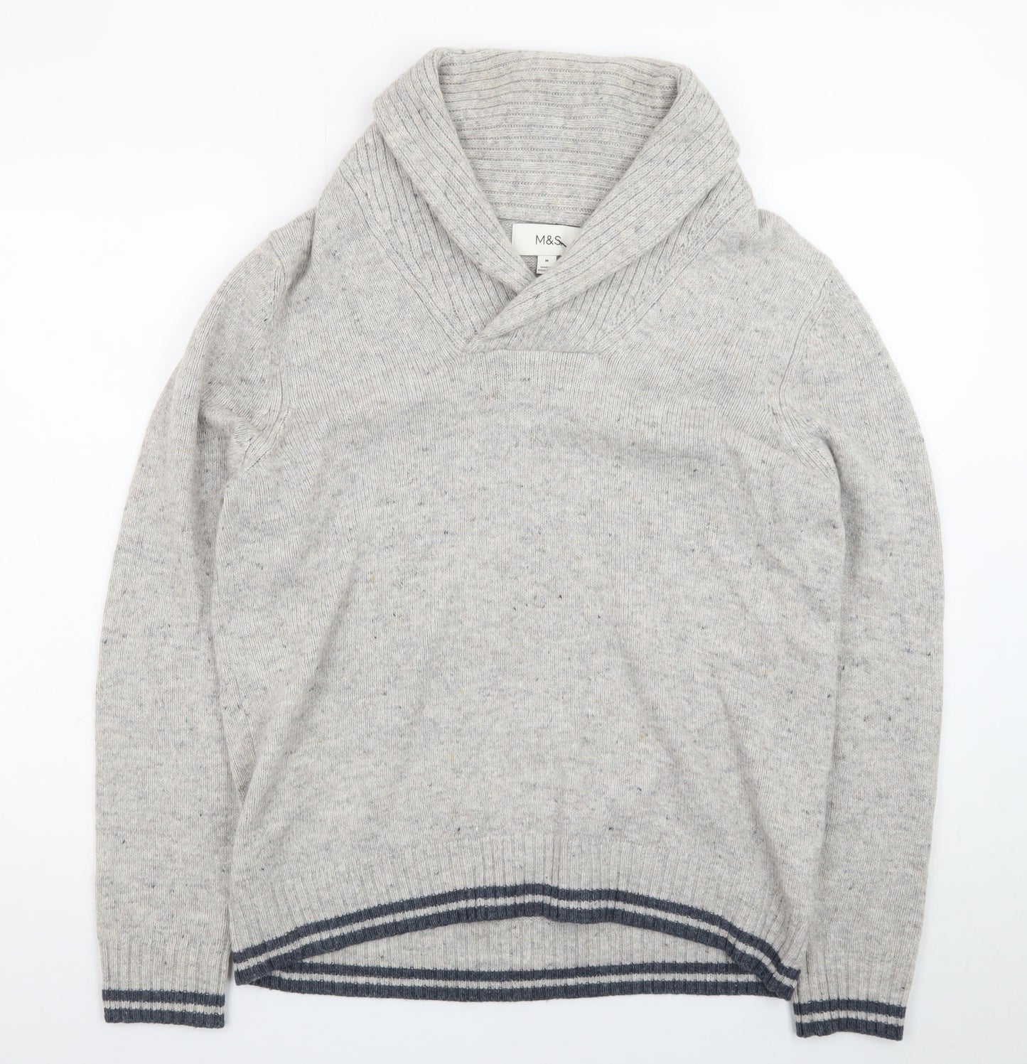 Marks and Spencer Men's Grey Lambswool Rich Shawl Collar Jumper M