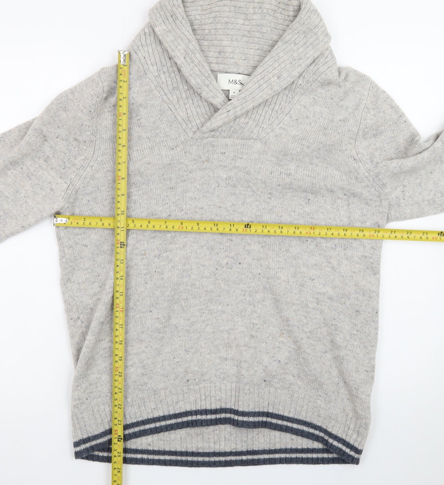 Marks and Spencer Men's Grey Lambswool Rich Shawl Collar Jumper M