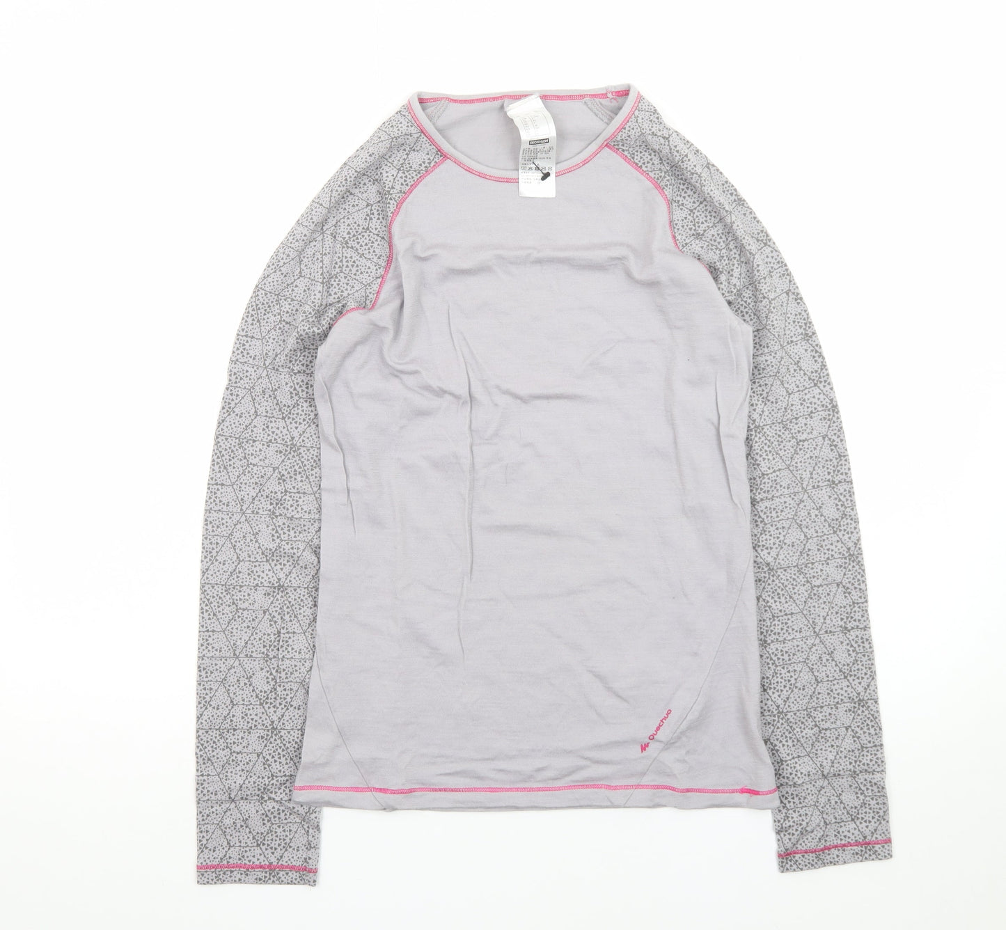 Decathlon Women’s Grey Geometric Long Sleeve Slim Fit Sports Top S
