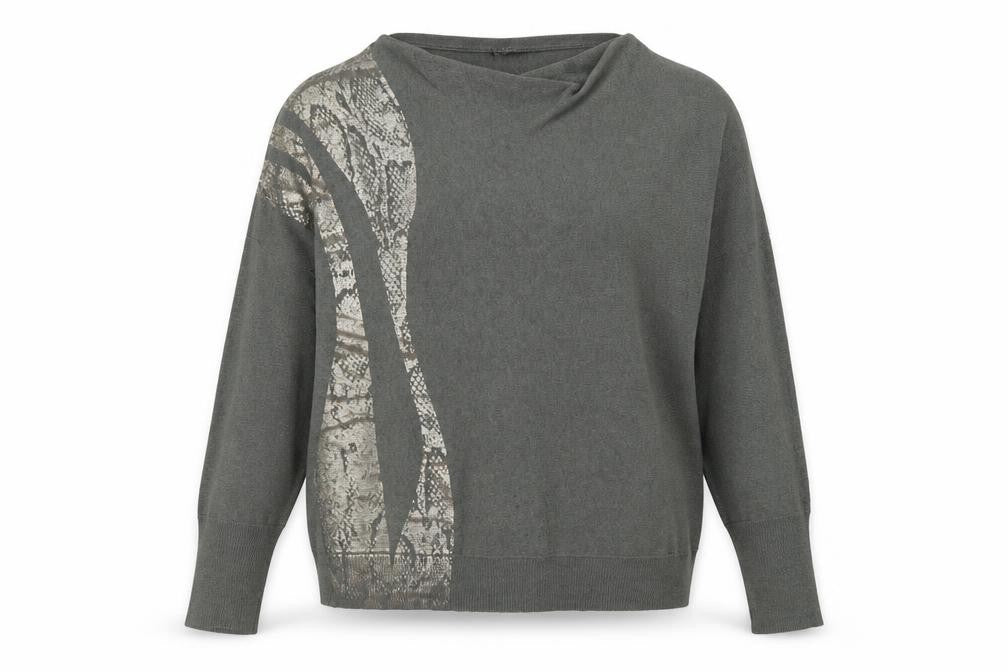Mint Velvet Women’s Grey Snake Print Wool Blend Pullover Jumper L